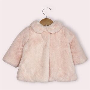 Luli & Me faux fur‎ coat blush peach pink with bow size 12 months